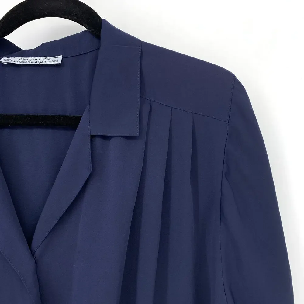 Unbranded Short Sleeve Collared Shirt Womens Size Large Navy Blue Button Front
